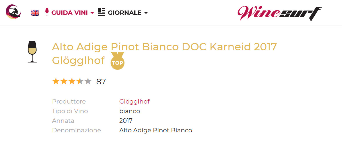 TOP Pinot Bianco 2017 – degustazione Winesurf