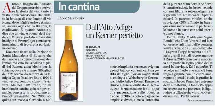 La Stampa: a perfect Kerner from South Tyrol
